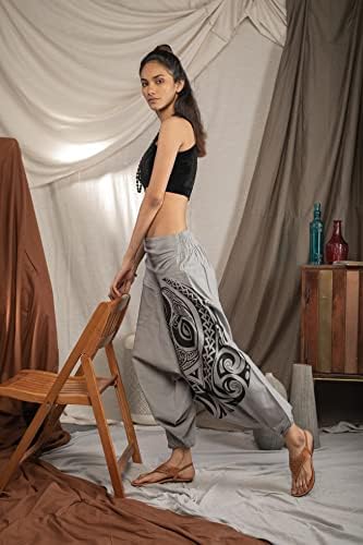 חברת Veshti כותנה כותנה מודפסת Haremy Harem יוגה - מכנסי פיג'מה נוחים | ג'וג'רס היפי | בגדי קיץ בוהו
